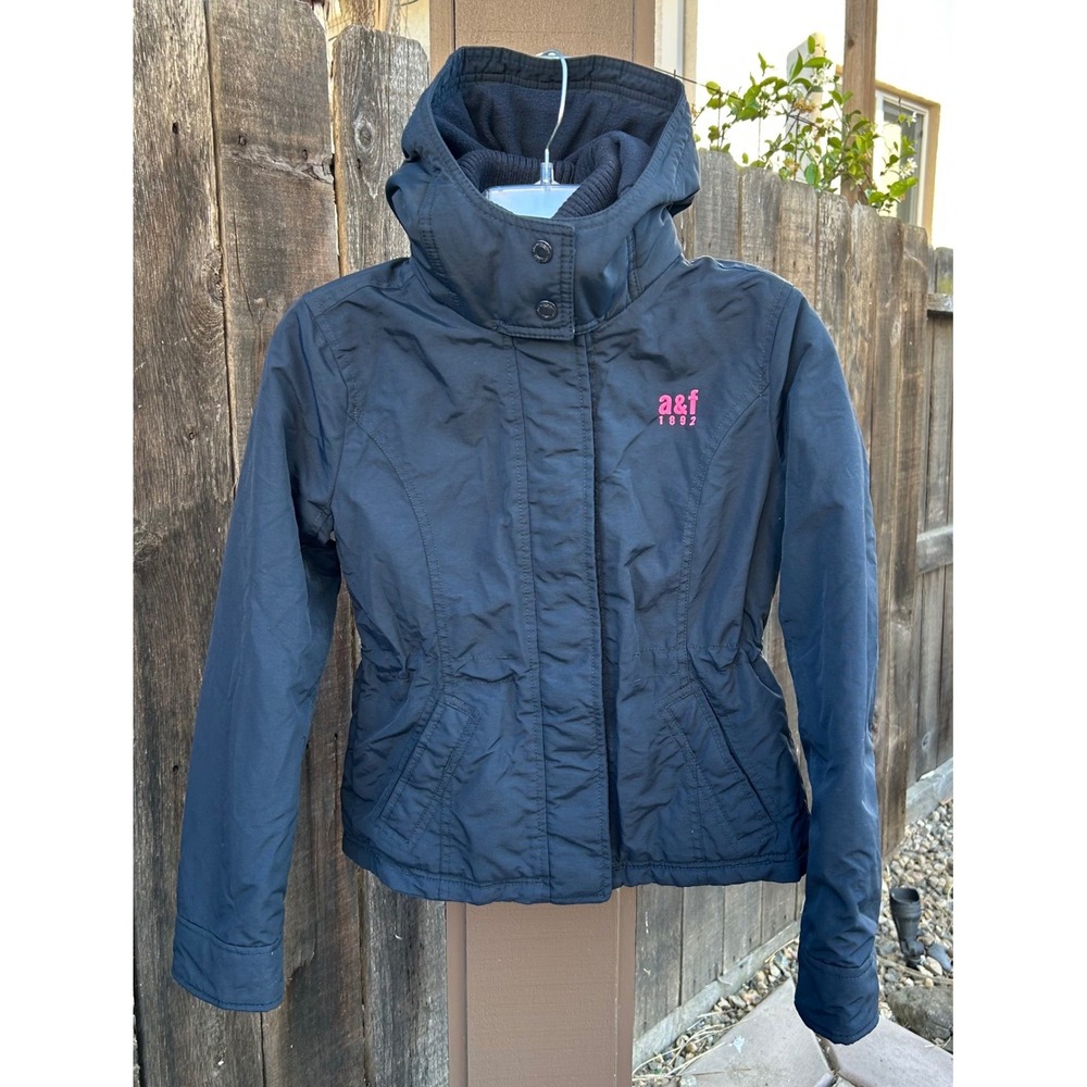 Abercrombie Womens Large Weather Warrior Hooded Jacket Navy Pink Fleece Y2K